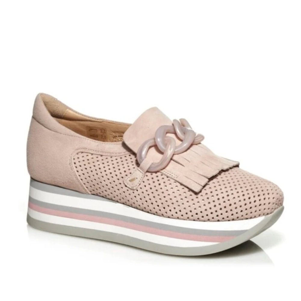 Softwaves Cadie platform loafers in a light pink/taupe suede size 36